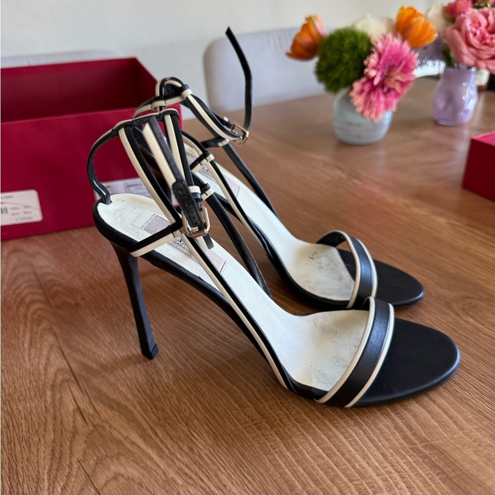 Valentino Black and White Strappy Heels